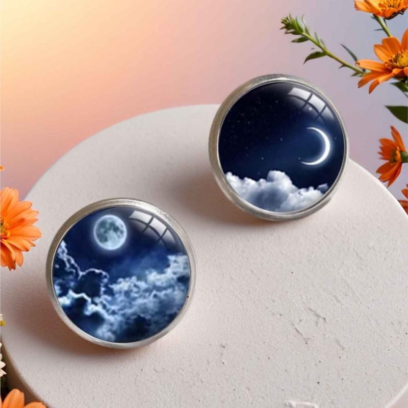 Bohemian Moon Phase Asymmetric Earrings, Unisex Gift